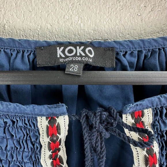 Koko By LovedRobe Navy Embroidered Tie Front Tassel Blouse Floral Plus Sz 24 - Picture 5 of 7